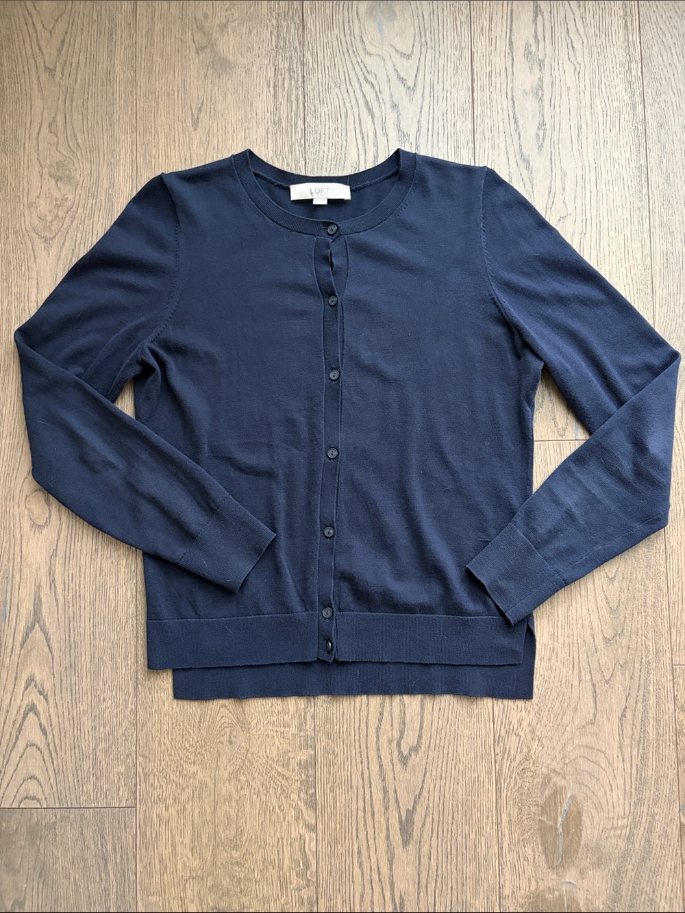 LOFT Navy Button-Front Lightweight Cardigan